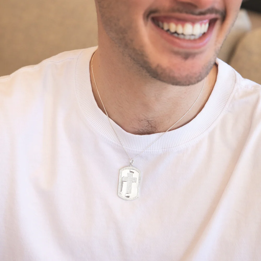 Sterling Silver Textured Cross On The Dog Tag Pendant - Image 2