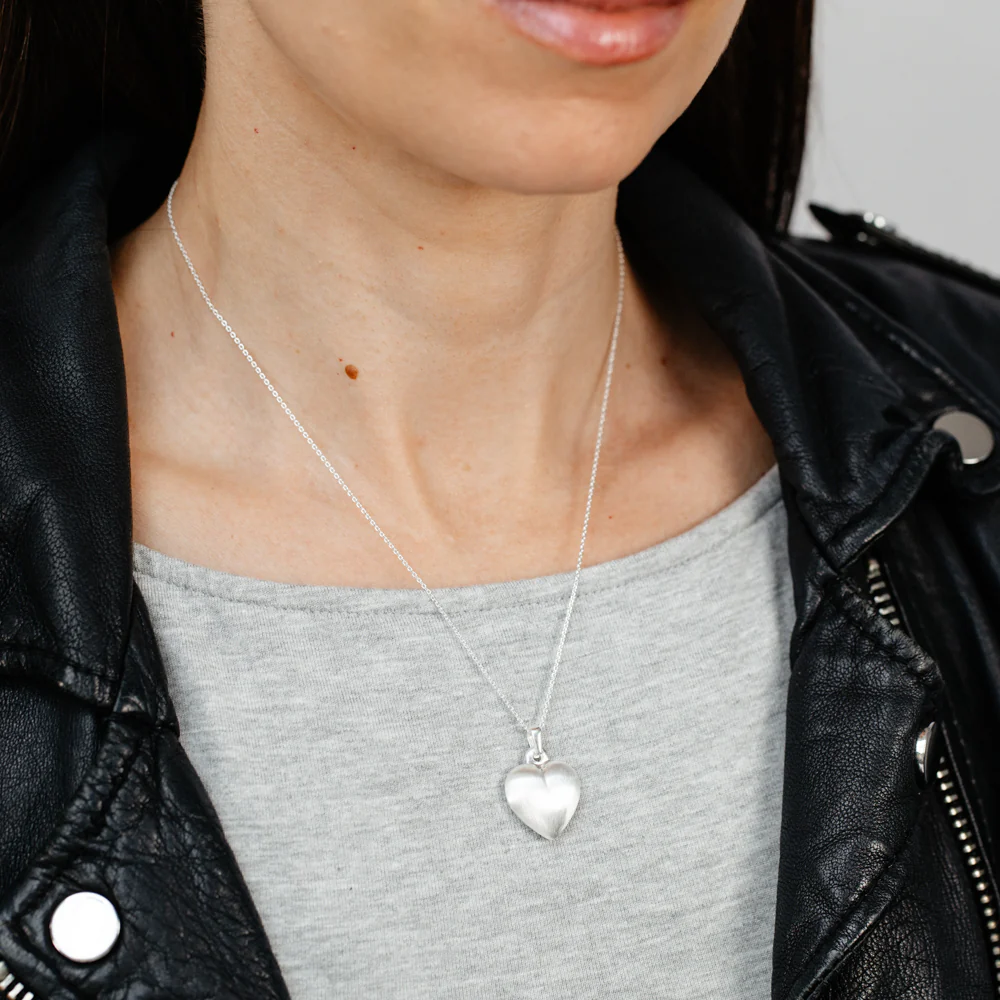 Sterling Silver Textured Puffed Heart Necklace - Image 3