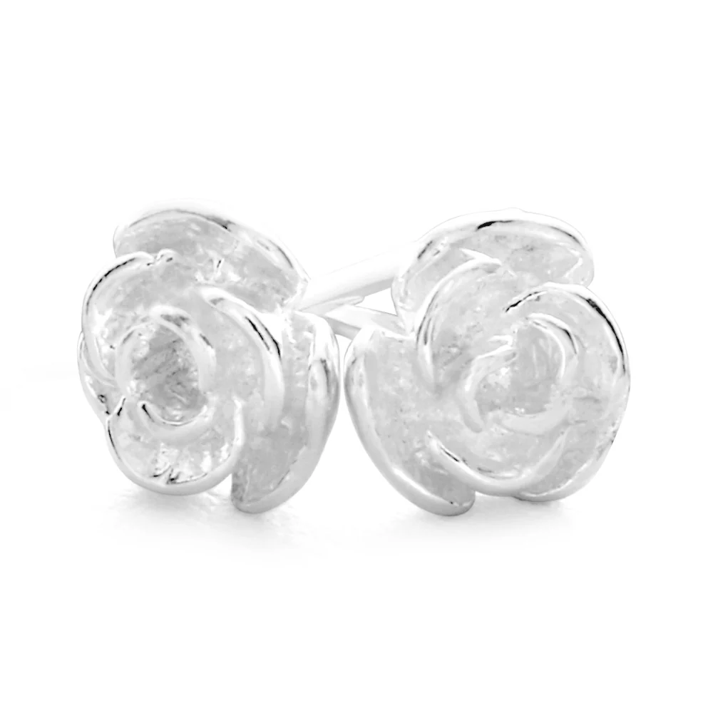 Sterling Silver Tiny Rose Stud Earrings - Image 2