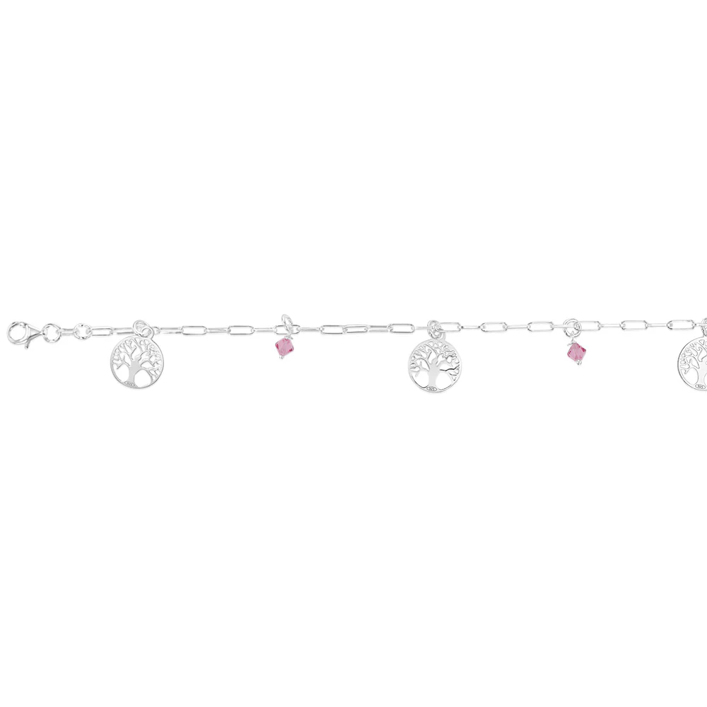 Sterling Silver Tree Of Life & Pink Charm 19cm Bracelet - Image 2