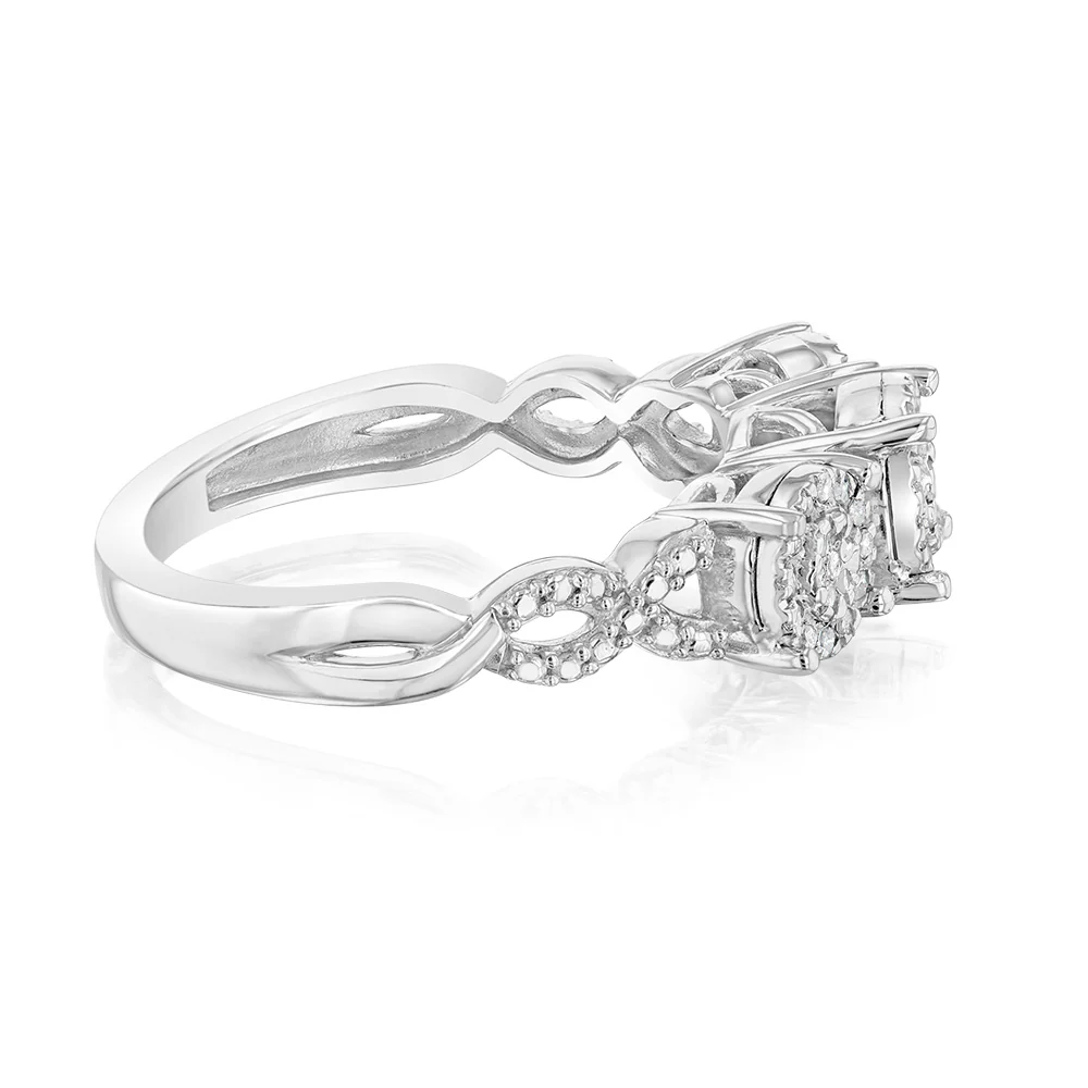 Sterling Silver Trilogy Ring with 1/5 Carat Diamonds - Image 2