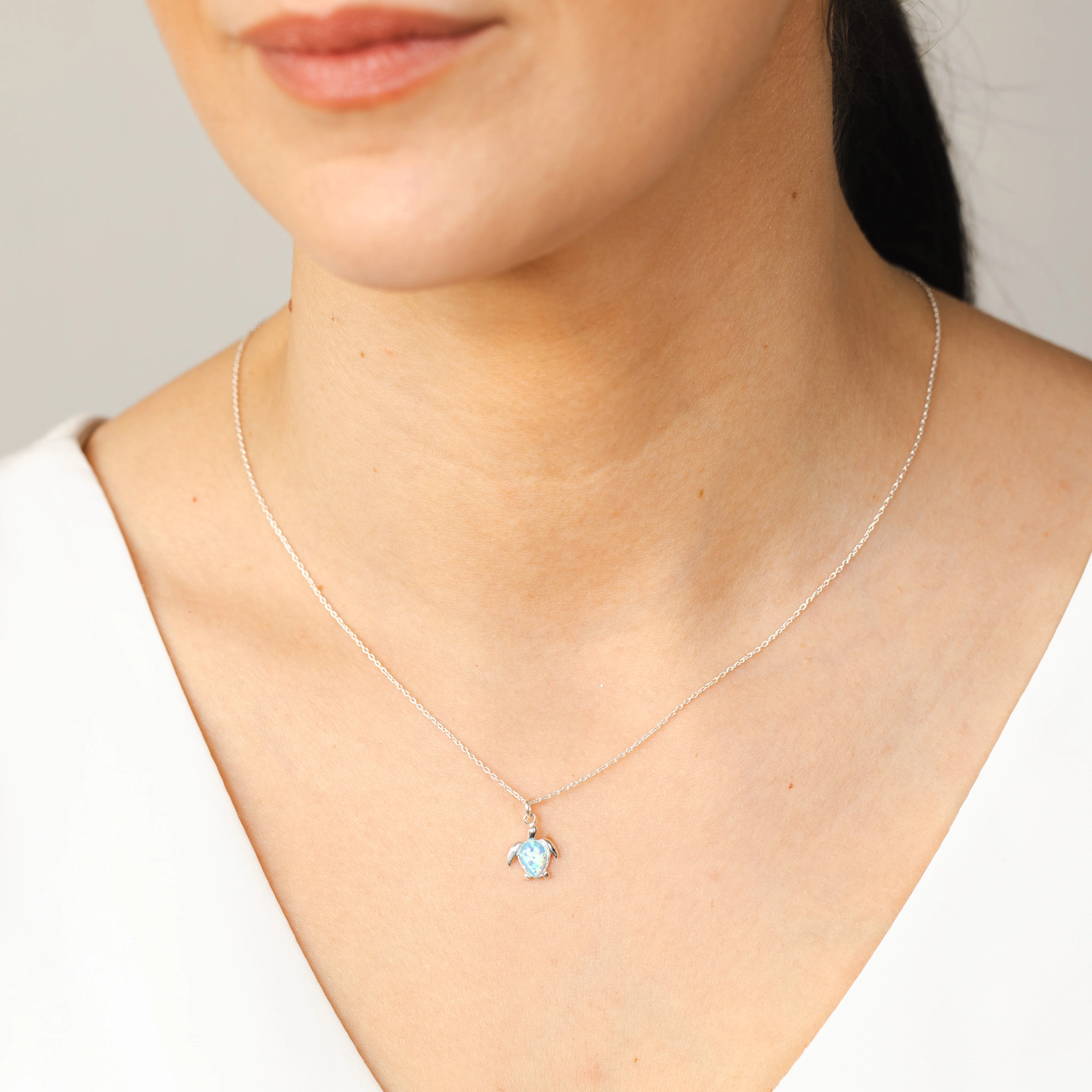 Sterling Silver Turtles Blue Opal Glass Pedant With 45cm Chain - Image 2