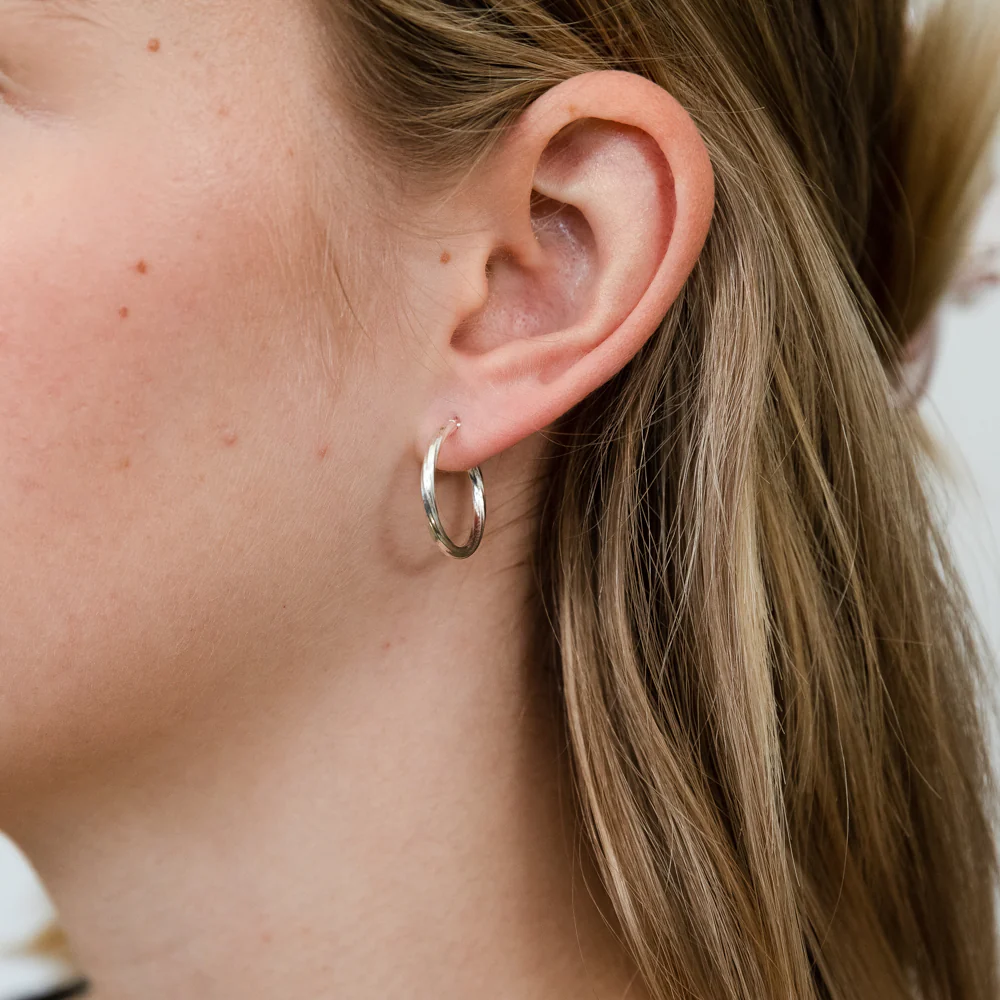 Sterling Silver Twisted 15mm Hoop Earrings - Image 2