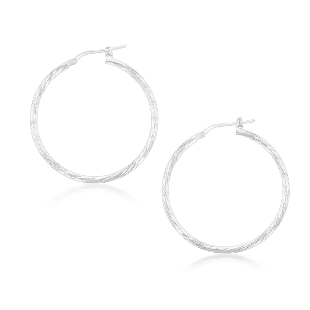 Sterling Silver Twisted 30mm Hoop Earrings - Image 2