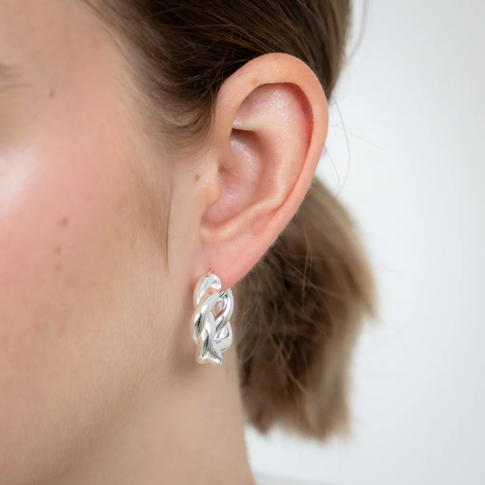 Sterling Silver Twisted Chunky 12mm Hoop Earrings - Image 2