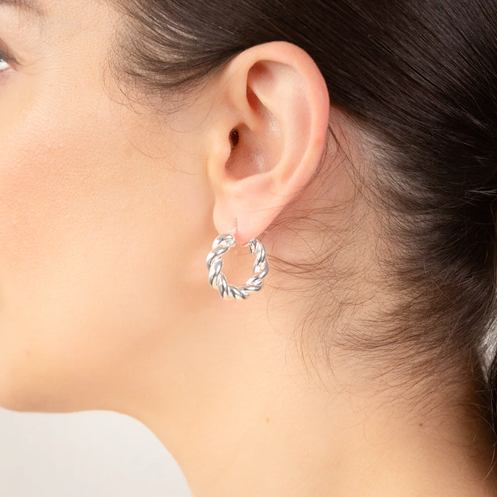 Sterling Silver Twisted Fancy 12mm Hoop Earrings - Image 2