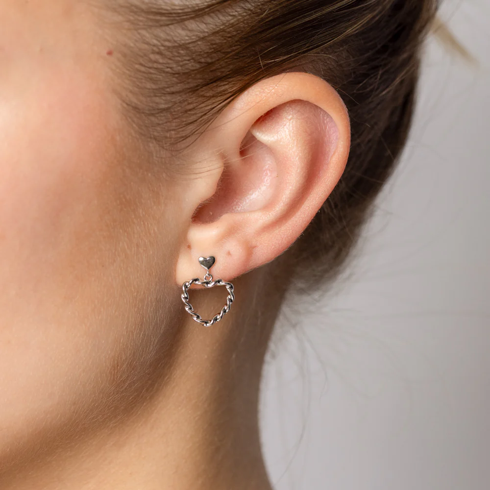 Sterling Silver Twisted Heart Stud Earrings - Image 2