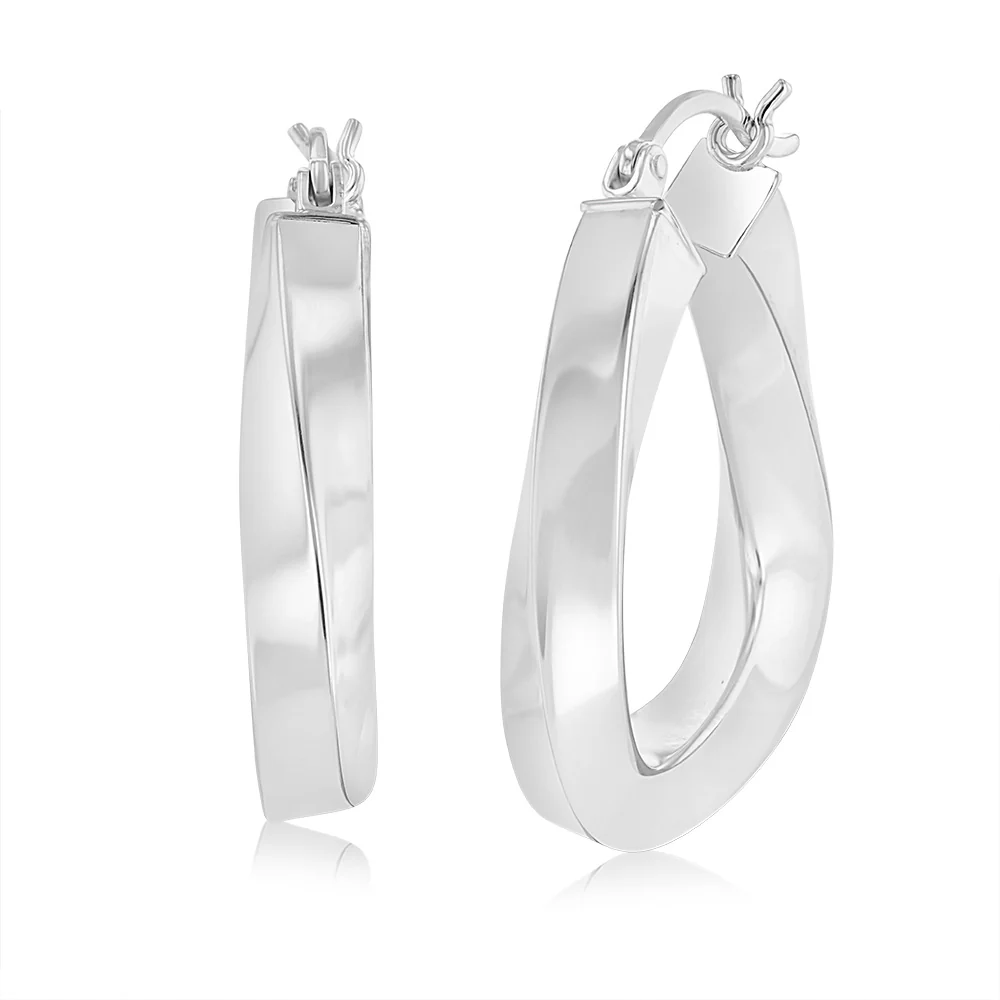 Sterling Silver Twisted Polished Triangle Hoop Earrings - Image 2