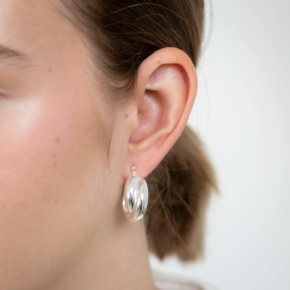 Sterling Silver Twisted Twin Hoop Earrings - Image 2