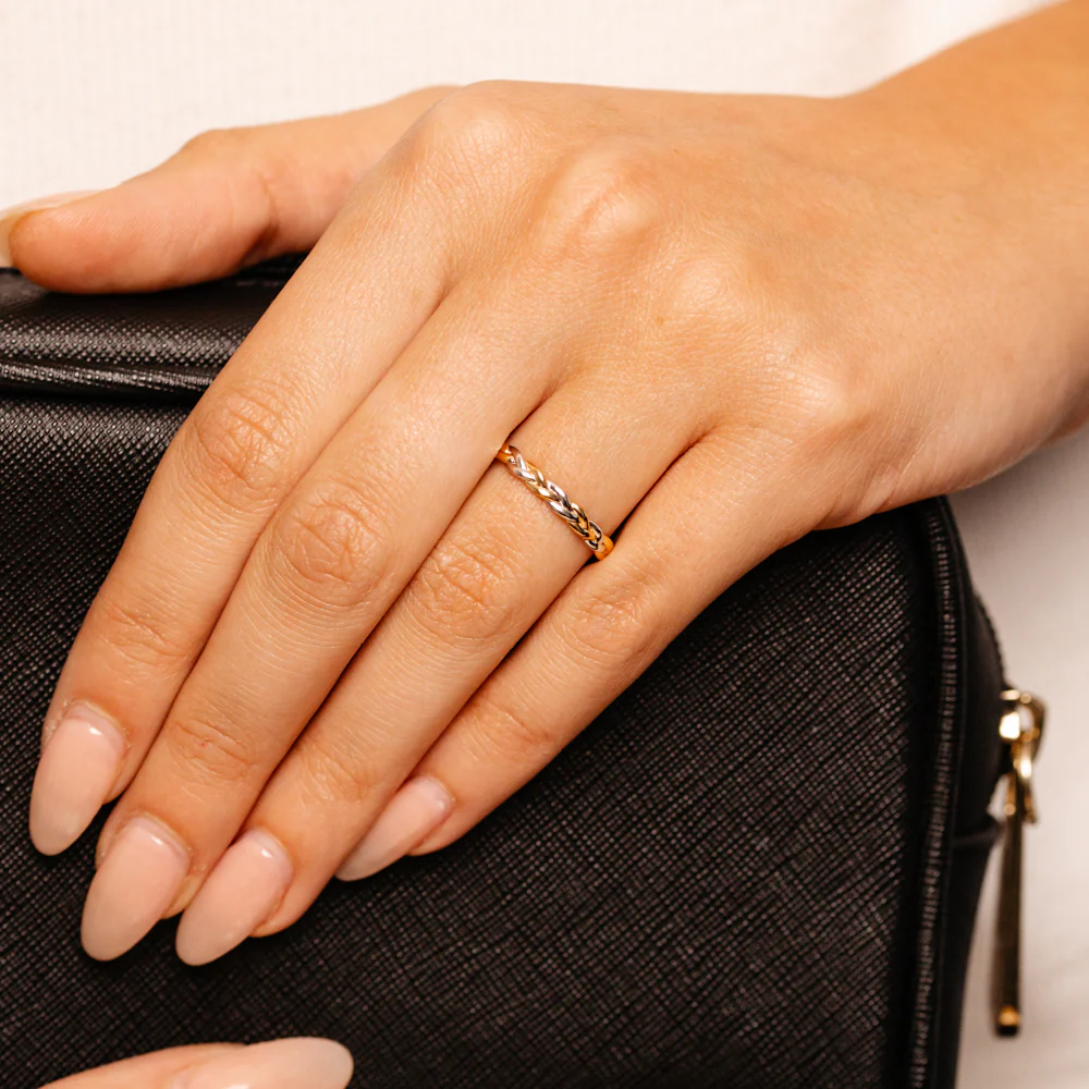Sterling Silver Two Tone Gold Plated Braided Ring with Plain Shank - Image 3