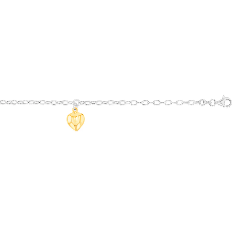 Sterling Silver Two Tone Heart Charm on 17+3cm Bracelet - Image 2