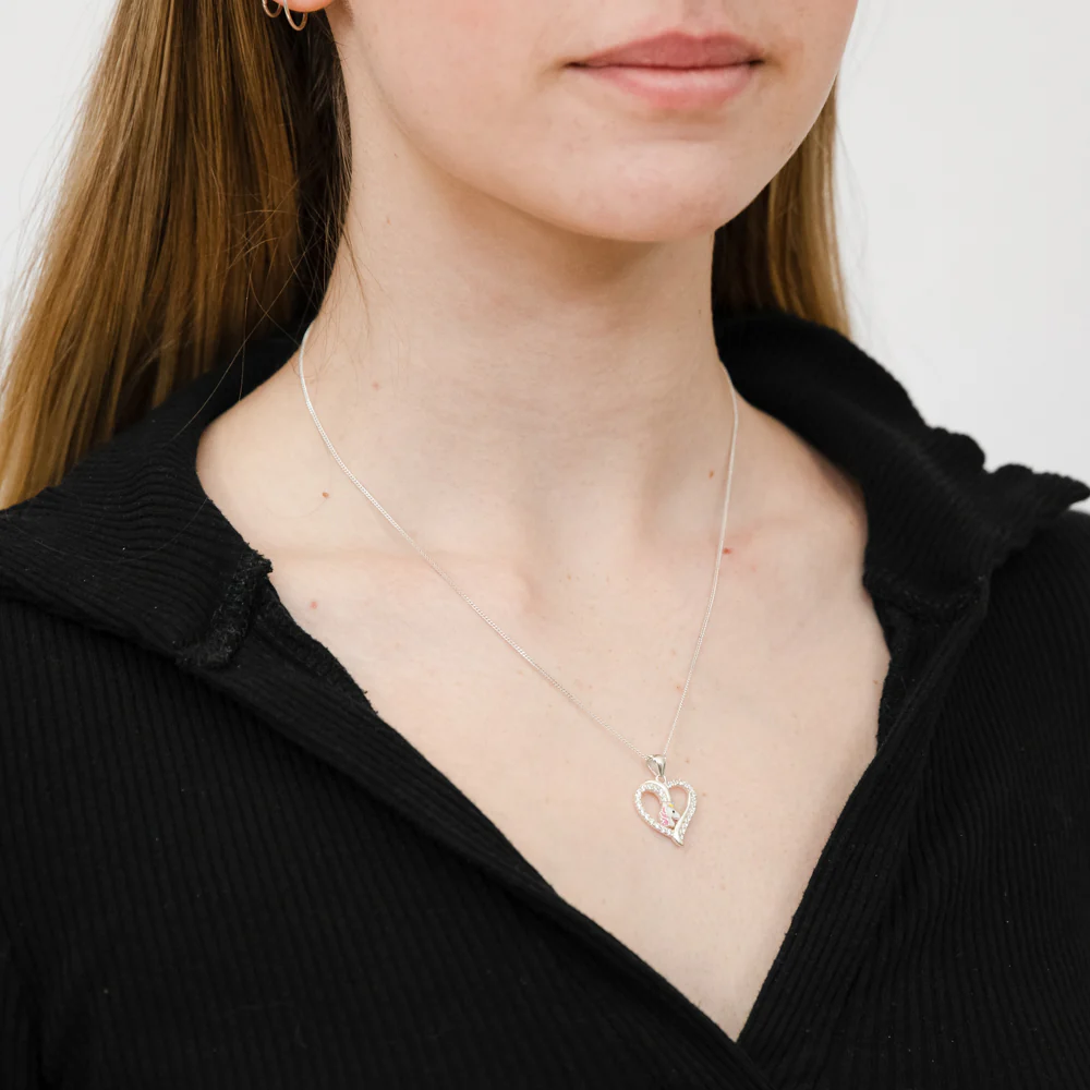Sterling Silver Unicorn In Heart With Cubic Zirconia Pendant - Image 2