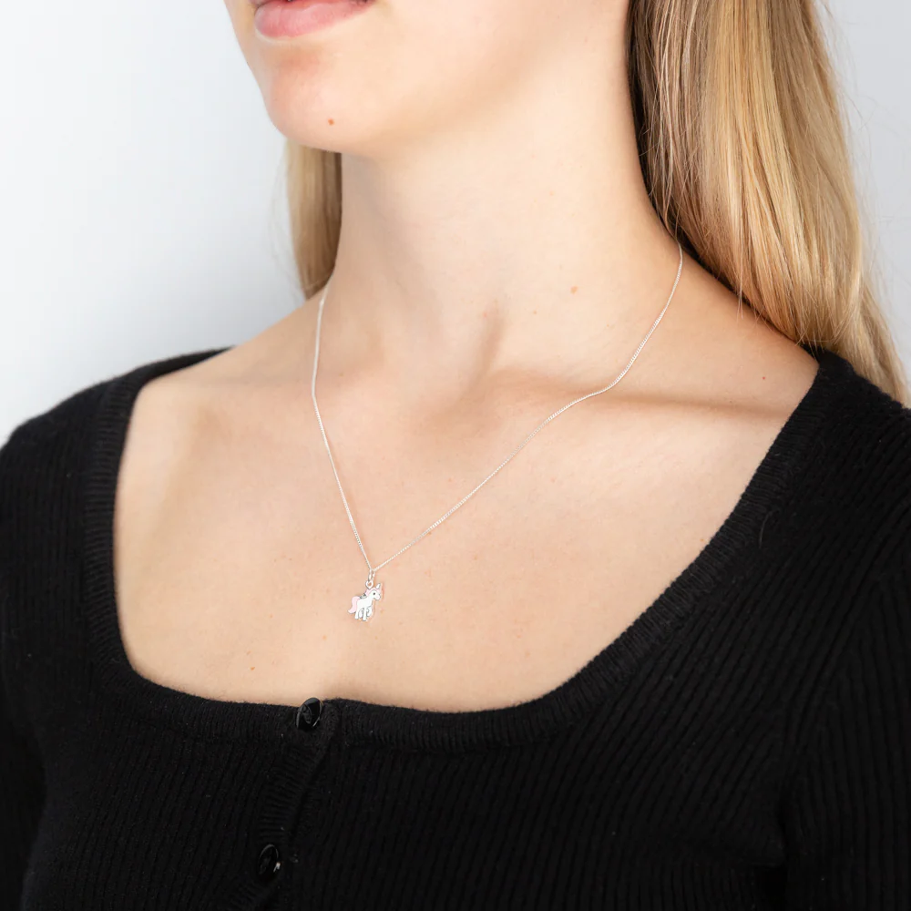 Sterling Silver Unicorn Pink and White Pendant - Image 2