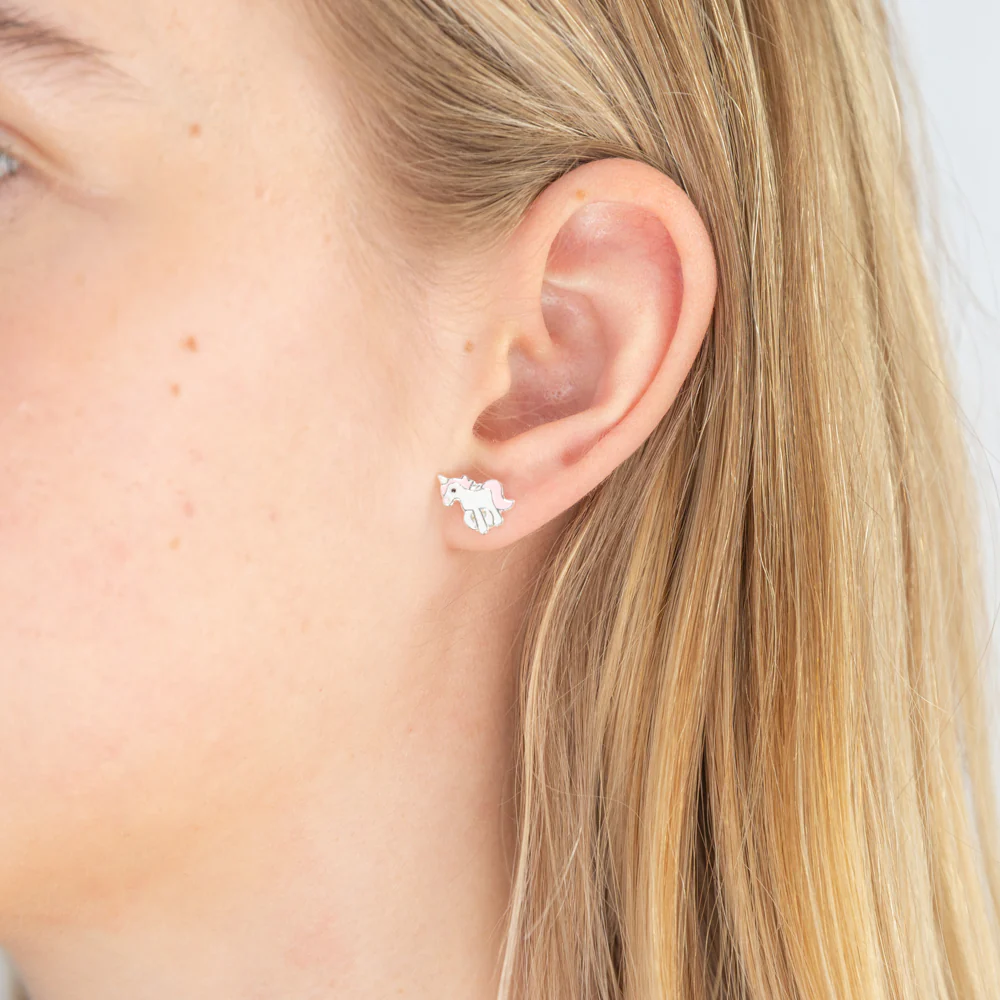 Sterling Silver Unicorn Pink and White Studs - Image 2
