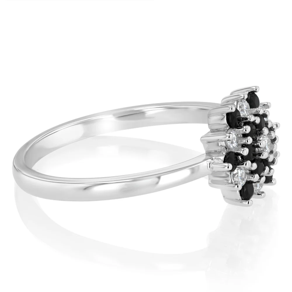 Sterling Silver White And Black Cubic Zirconia Fancy Flower Ring - Image 2
