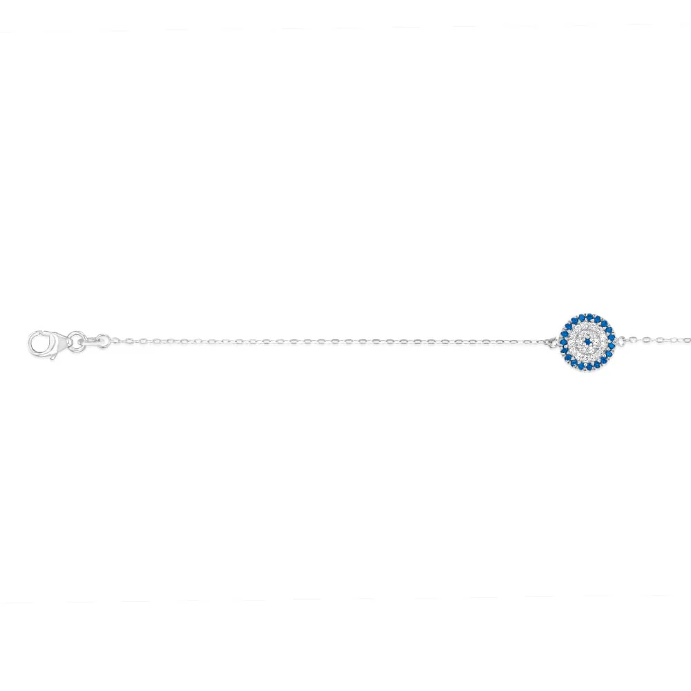 Sterling Silver White And Blue Round Pendant 19cm Bracelet - Image 2