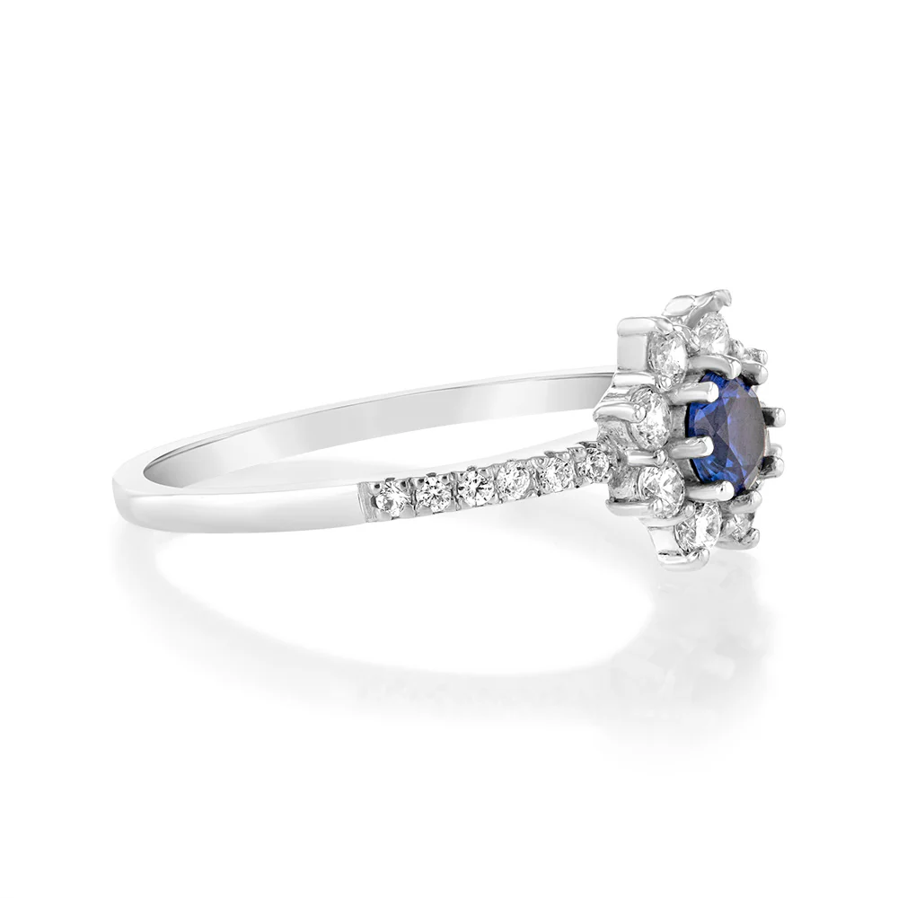 Sterling Silver White And Blue Zirconia Flower Ring - Image 2