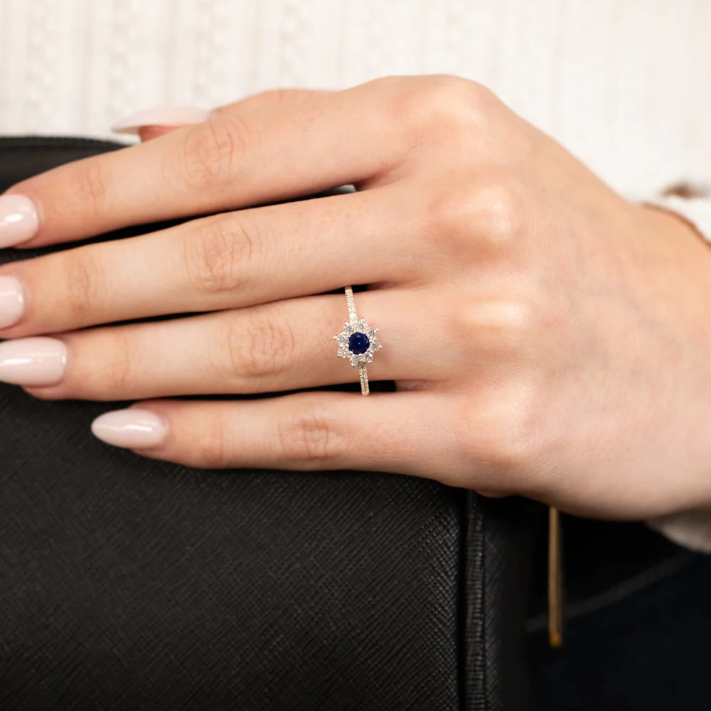 Sterling Silver White And Blue Zirconia Flower Ring - Image 3