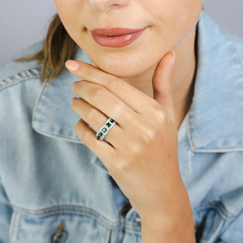 Sterling Silver White And Green Cubic Zirconia Fancy Ring - Image 3