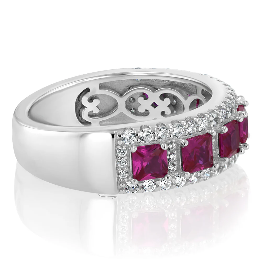 Sterling Silver White And Red Cubic Zirconia Fancy Ring - Image 2