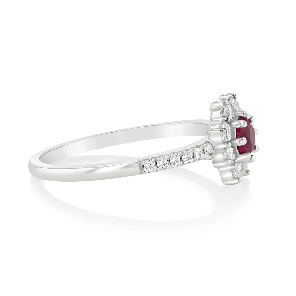 Sterling Silver White And Red Zirconia Flower Ring - Image 2