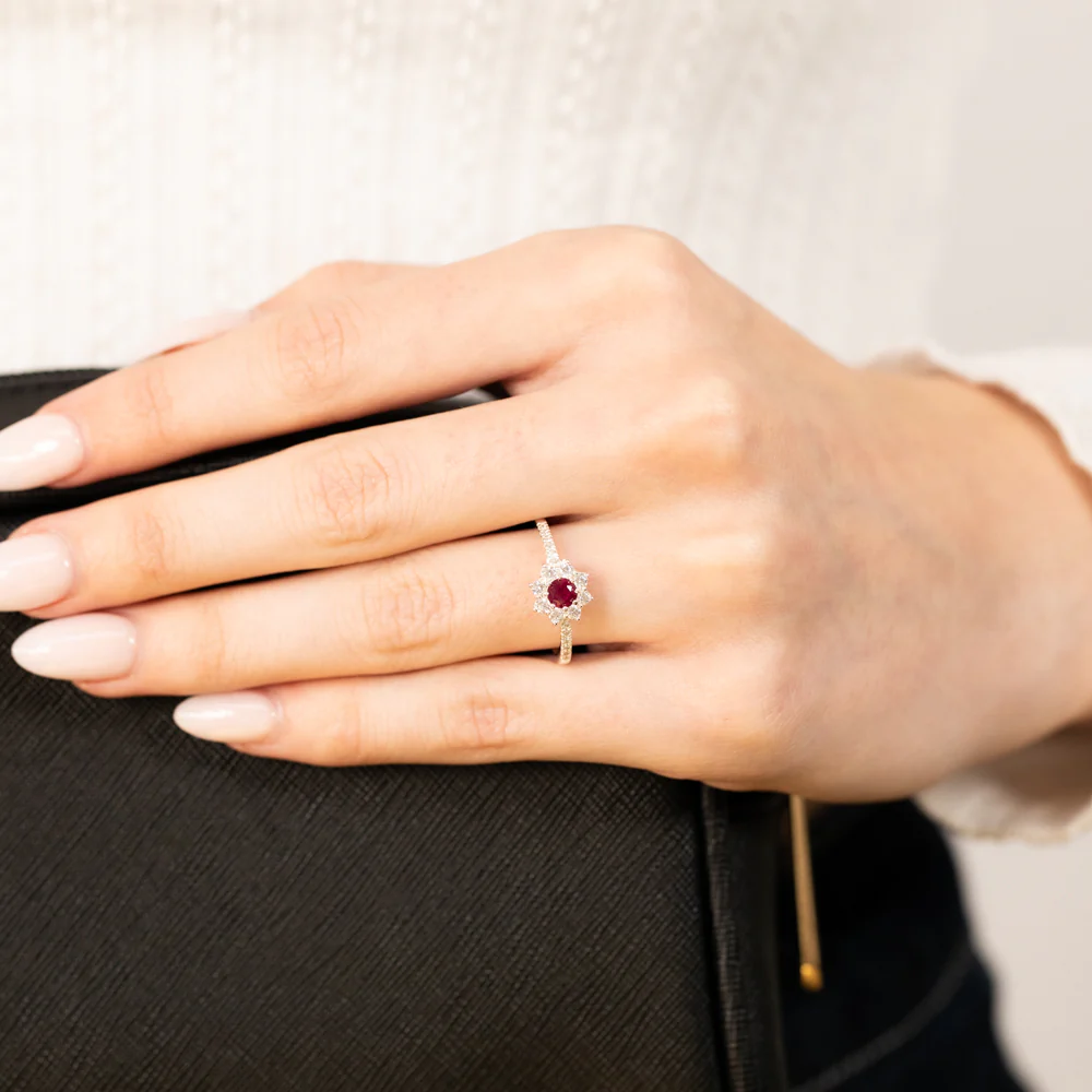 Sterling Silver White And Red Zirconia Flower Ring - Image 3