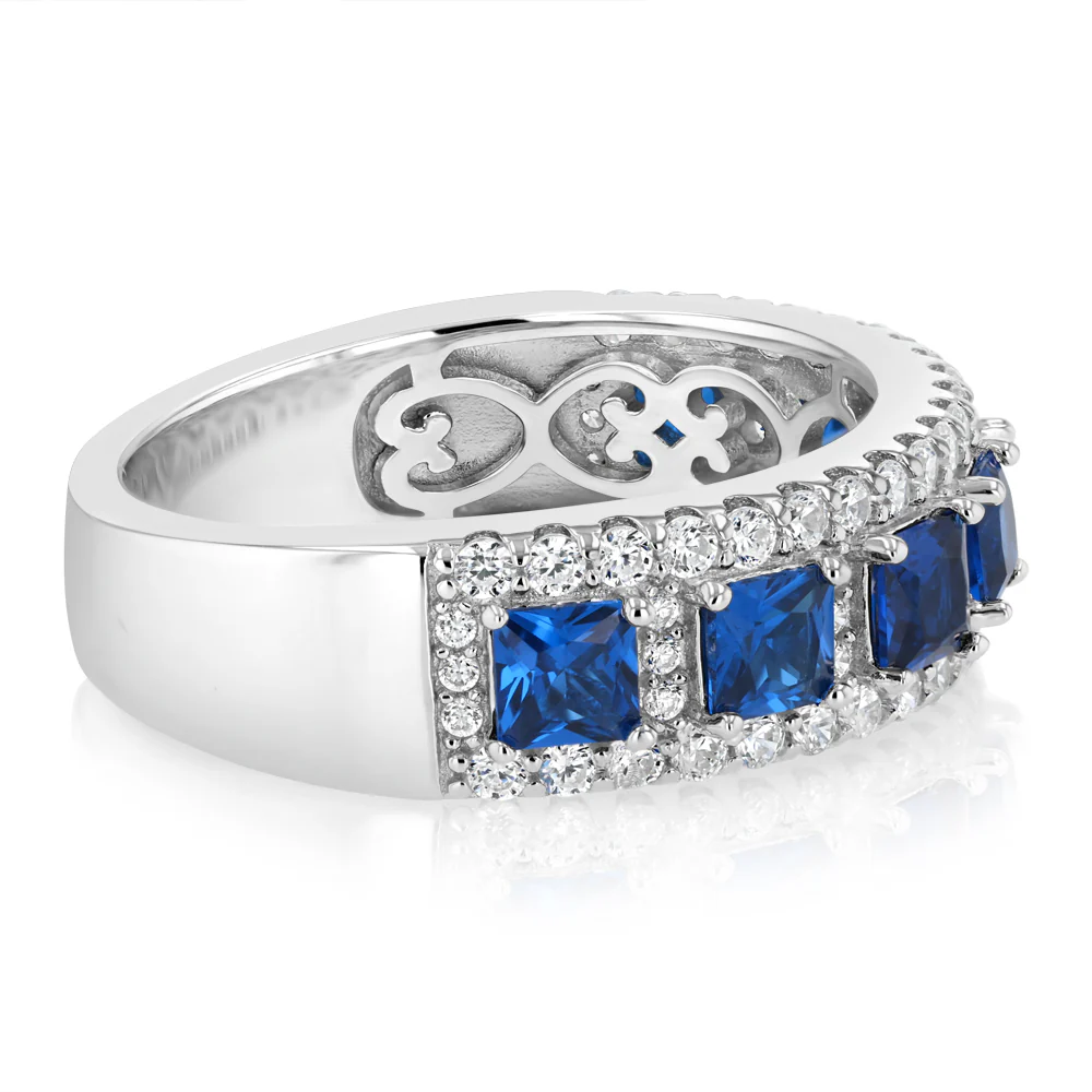 Sterling Silver White And Sapphire Blue Cubic Zirconia Fancy Ring - Image 2