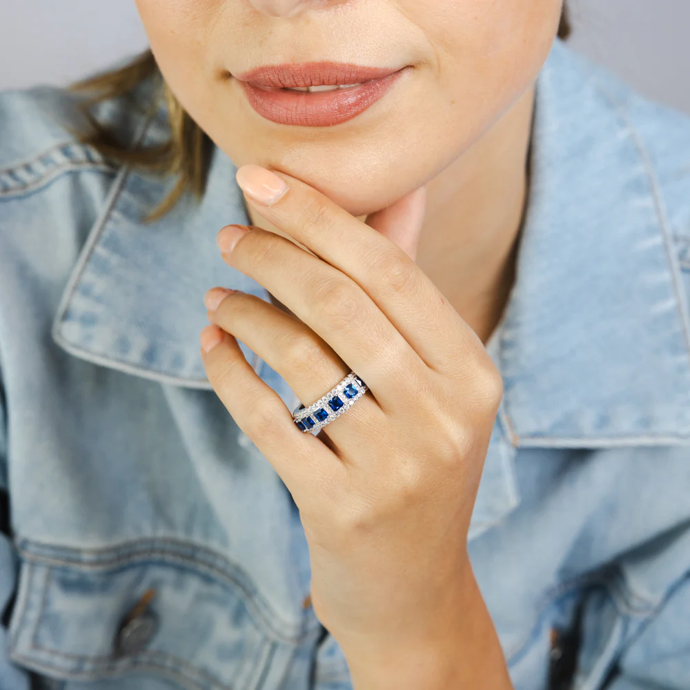 Sterling Silver White And Sapphire Blue Cubic Zirconia Fancy Ring - Image 3