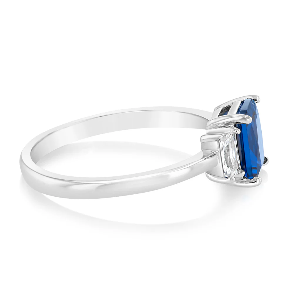 Sterling Silver White And Sapphire Blue Zirconia Fancy Ring - Image 2