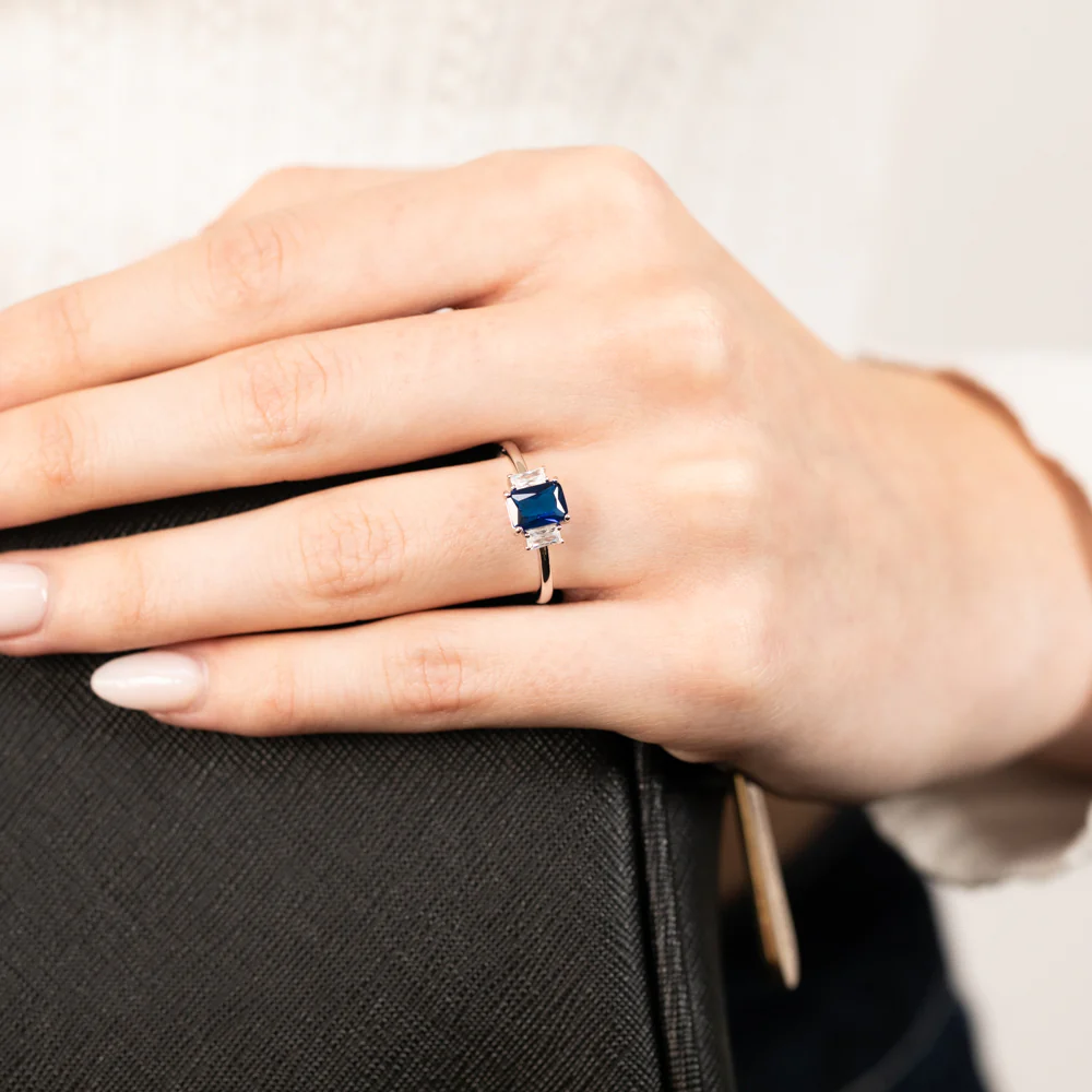 Sterling Silver White And Sapphire Blue Zirconia Fancy Ring - Image 3