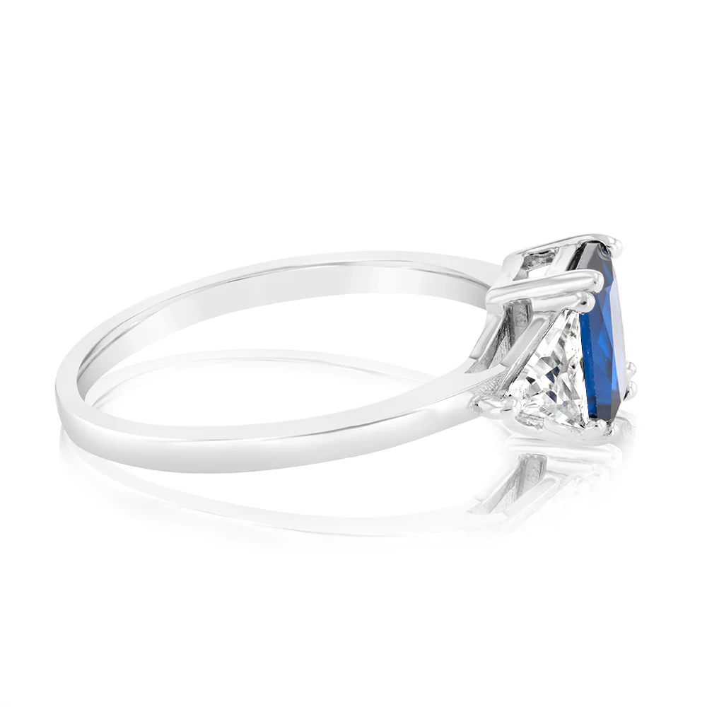 Sterling Silver White And Sapphire Blue Zirconia Fancy Ring - Image 2