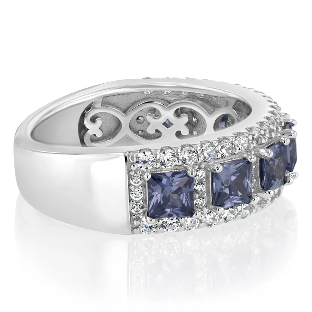 Sterling Silver White And Tanzanite Colour Cubic Zirconia Fancy Ring - Image 2