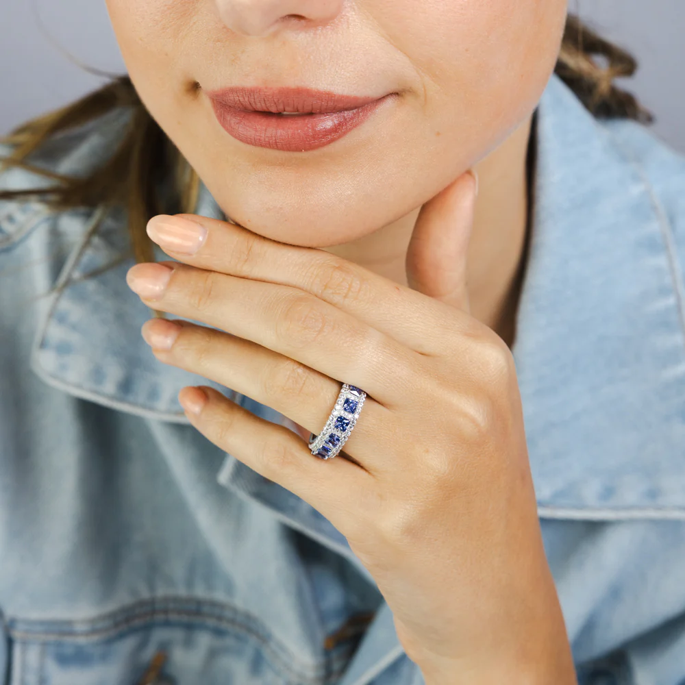 Sterling Silver White And Tanzanite Colour Cubic Zirconia Fancy Ring - Image 3