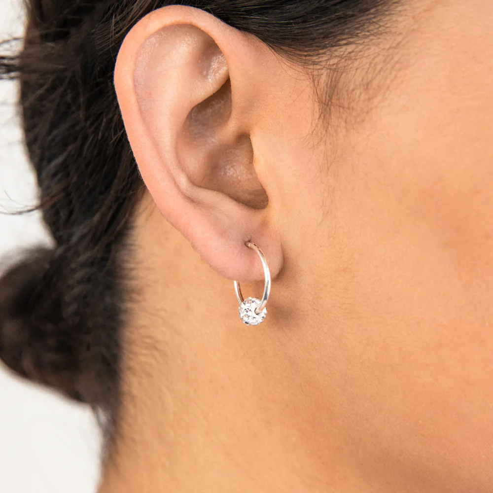 Sterling Silver White Crystal Slider Hoop Earrings - Image 2