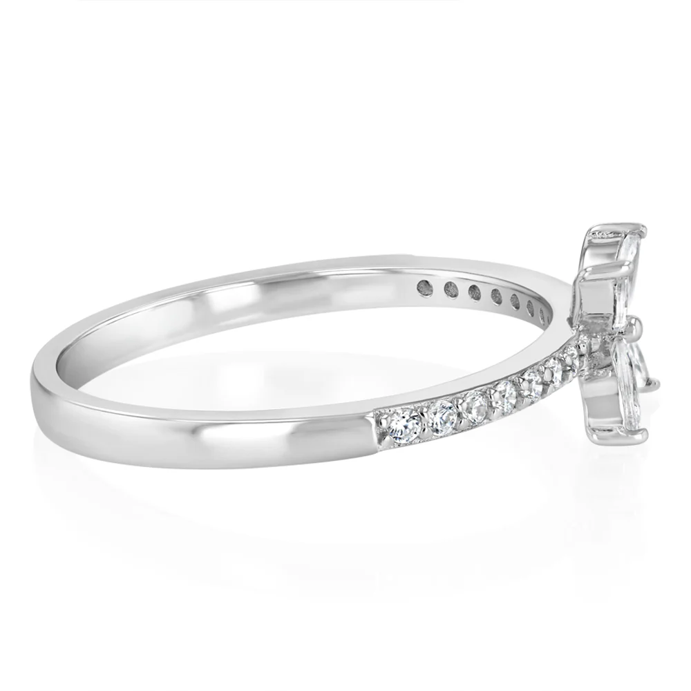 Sterling Silver White Cubic Zirconia Flower Fancy Ring - Image 2
