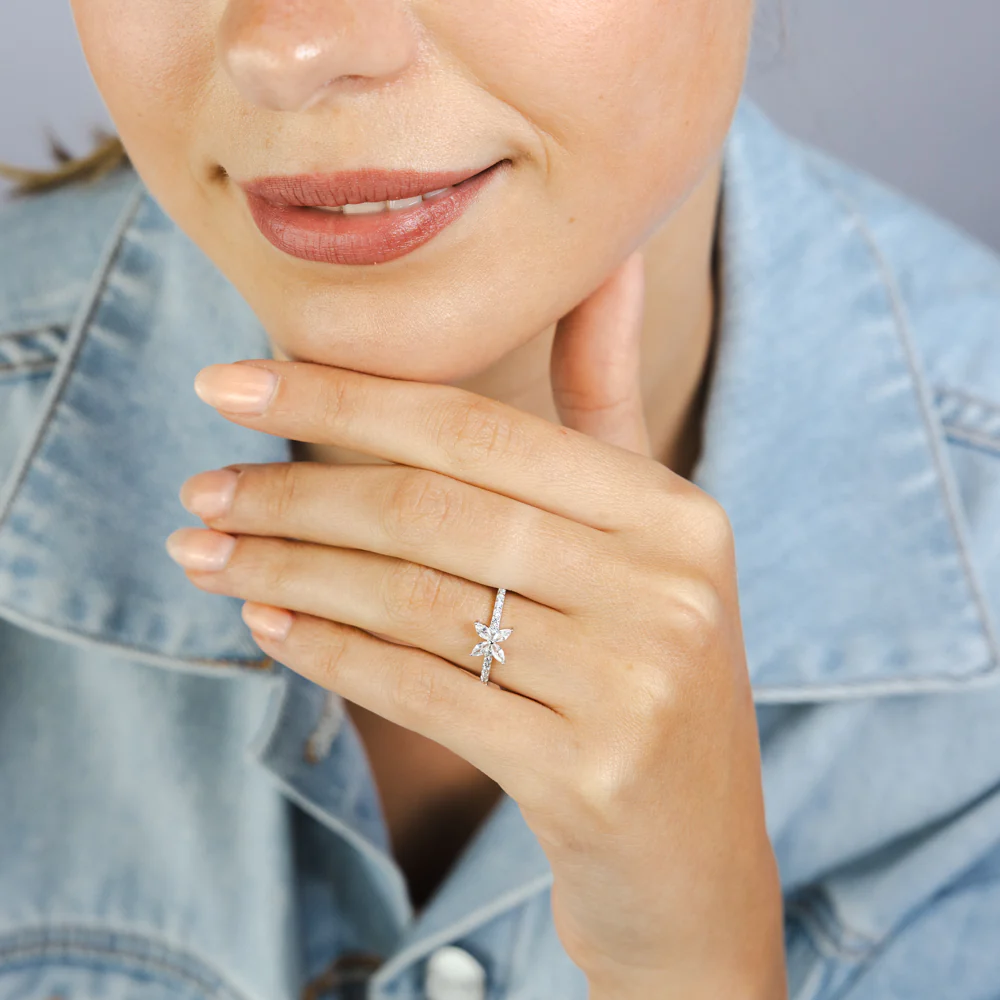 Sterling Silver White Cubic Zirconia Flower Fancy Ring - Image 3