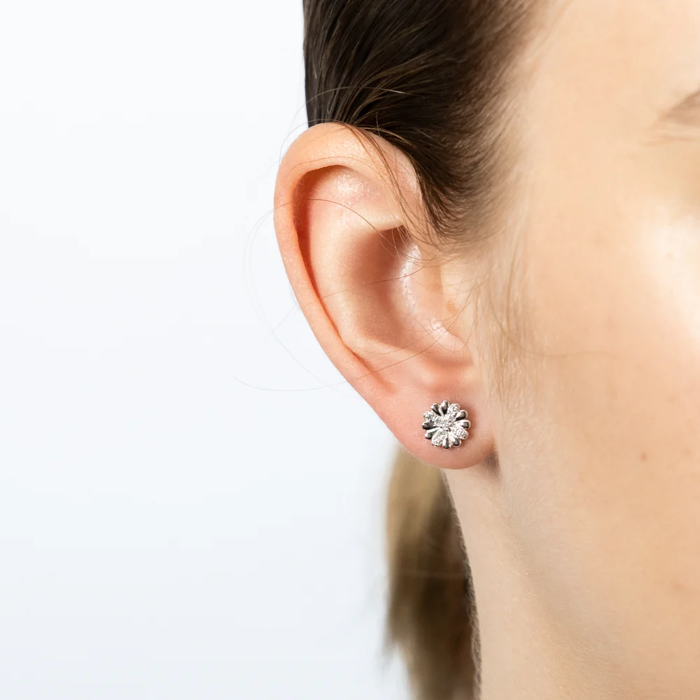 Sterling Silver White Cubic Zirconia Flower Pendant And Stud Earrings Set - Image 2