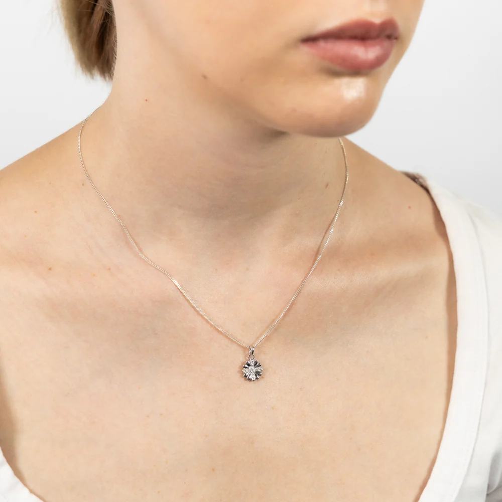 Sterling Silver White Cubic Zirconia Flower Pendant And Stud Earrings Set - Image 3