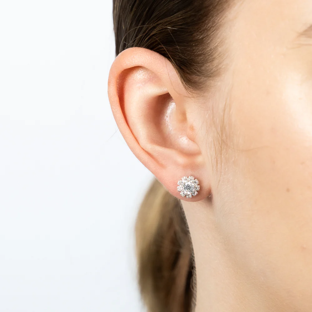Sterling Silver White Cubic Zirconia Flower Pendant And Stud Earrings Set - Image 2