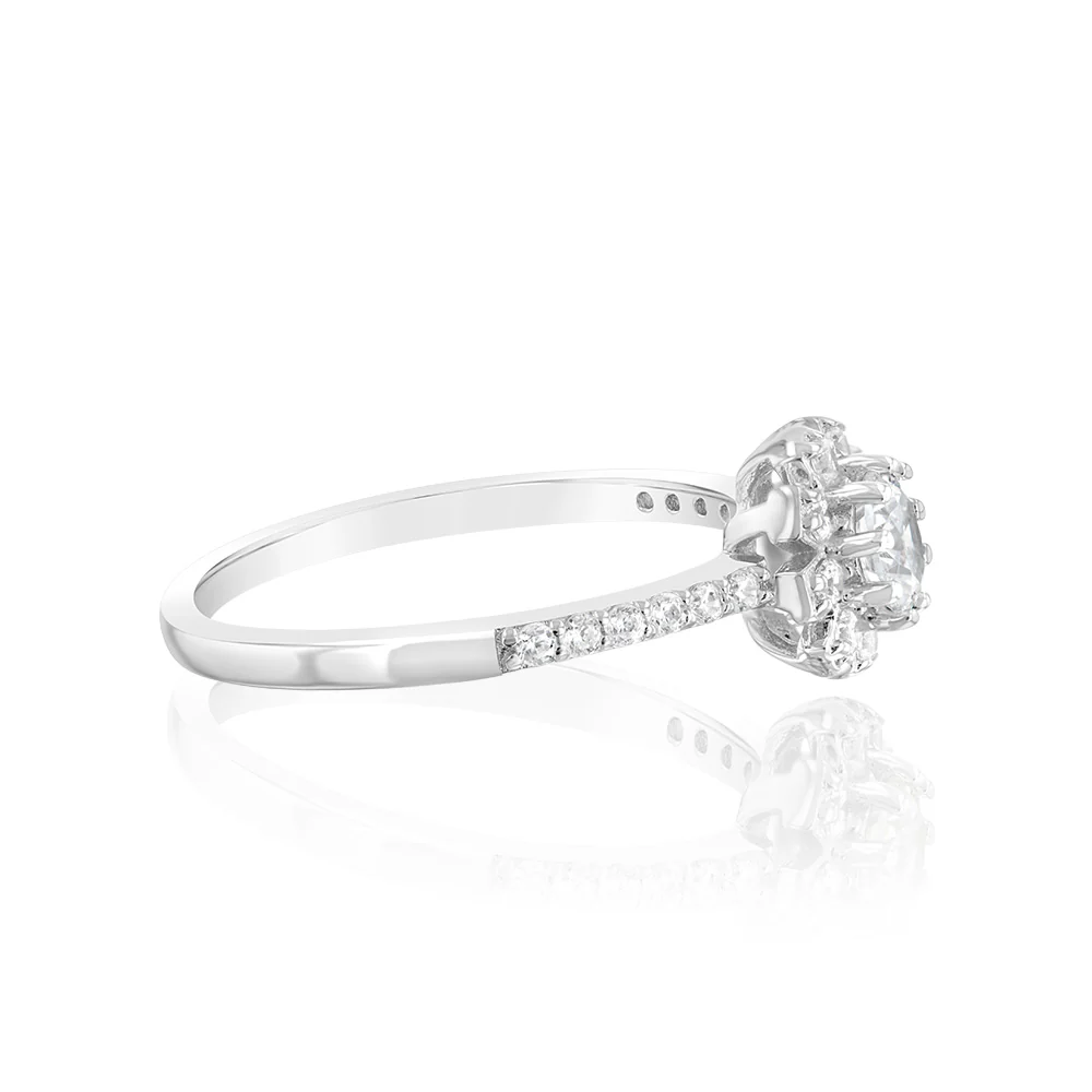 Sterling Silver White Cubic Zirconia Flower Ring - Image 2
