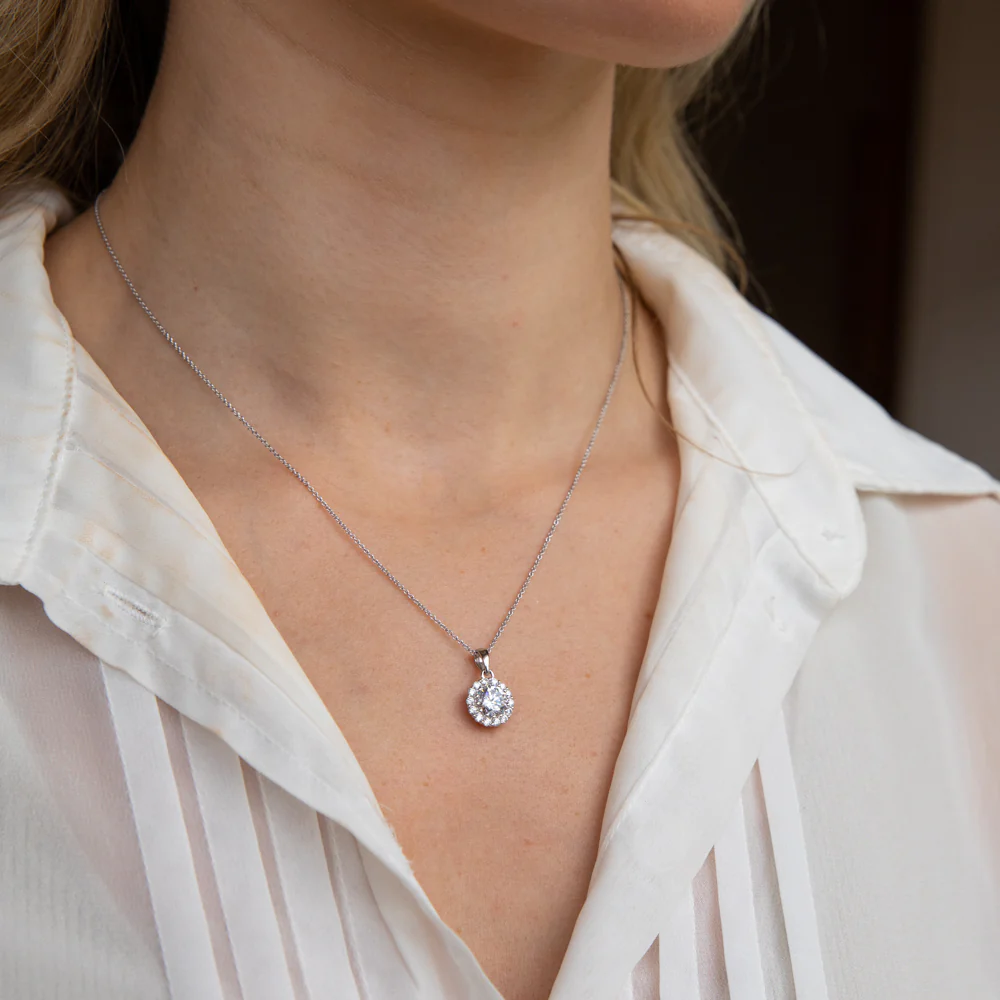 Sterling Silver White Cubic Zirconia Halo 11mm Pendant - Image 2