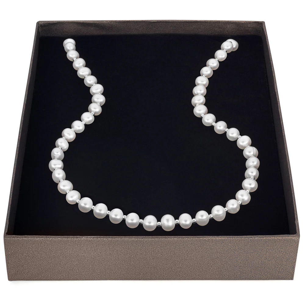 Sterling Silver White Freshwater Pearl Chain & Earring Boxed Set - Image 2