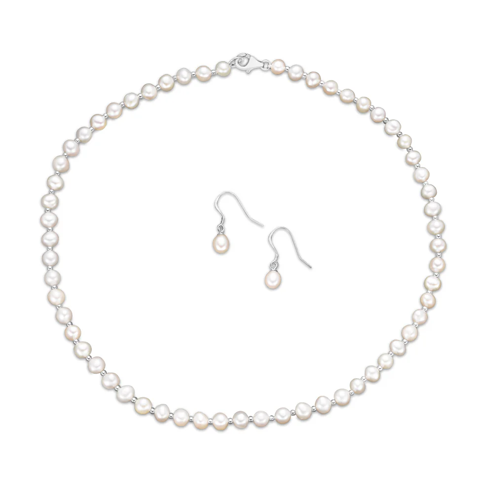 Sterling Silver White Freshwater Pearl Chain & Earring Boxed Set - Image 5