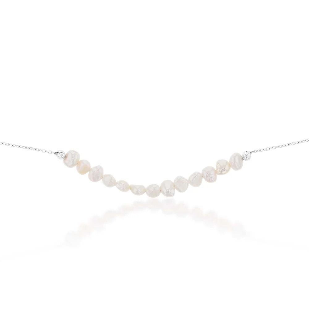 Sterling Silver White Freshwater Pearl Necklet - Image 2