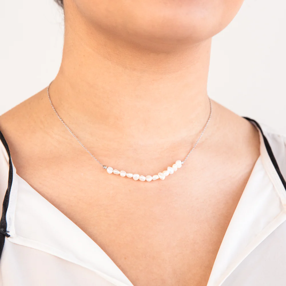Sterling Silver White Freshwater Pearl Necklet - Image 3
