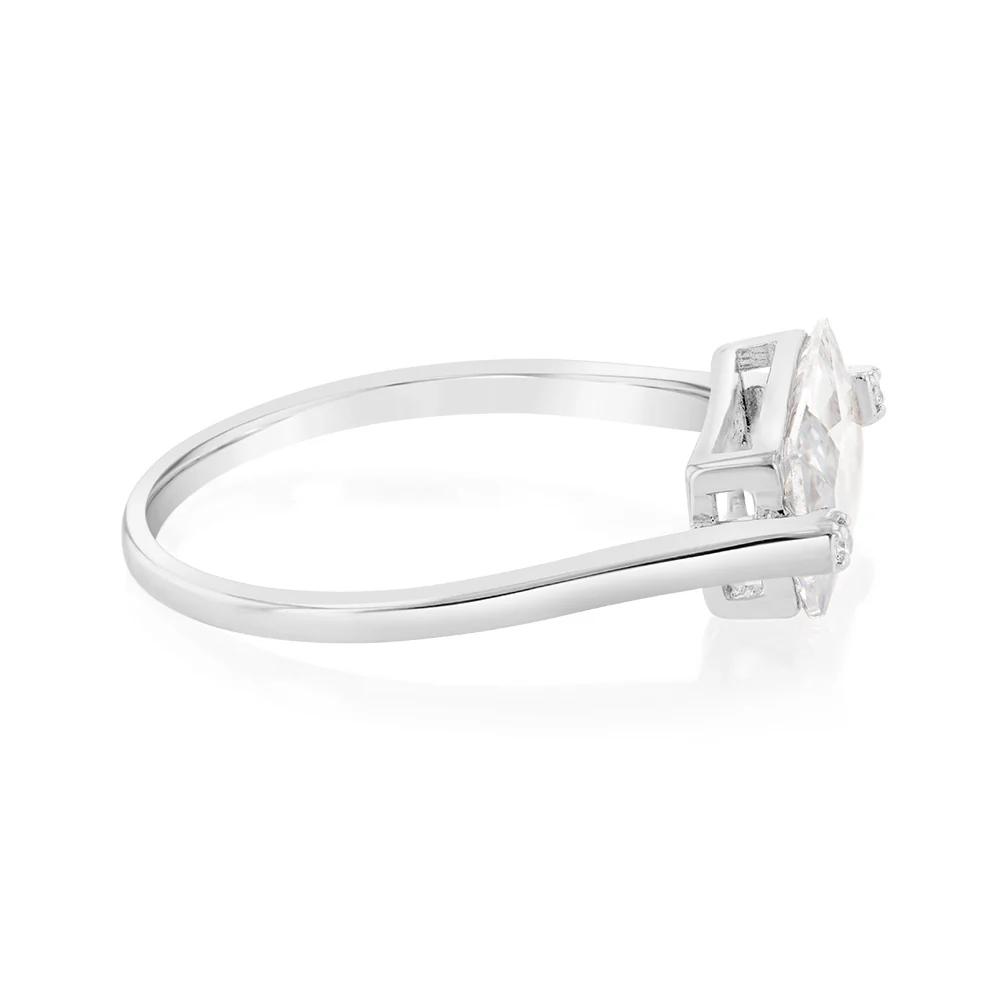 Sterling Silver White Rectangular Zirconia Ring - Image 2