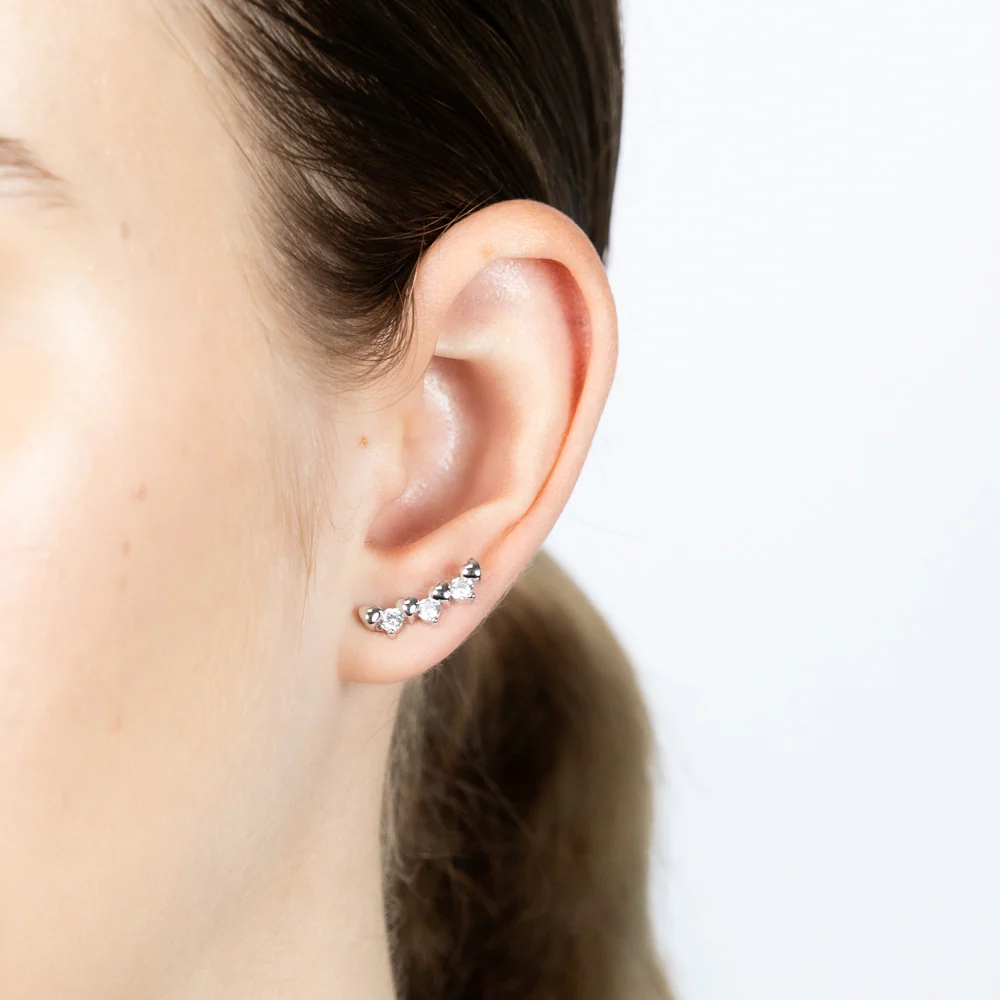 Sterling Silver White Zirconia Drop Earrings - Image 2