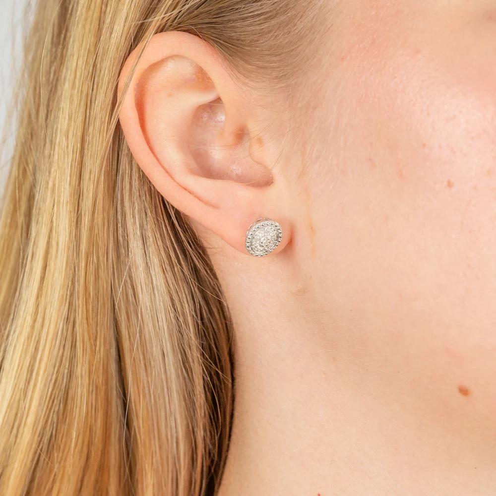 Sterling Silver With 2 Diamond Oval Shape Earring Stud - Image 2