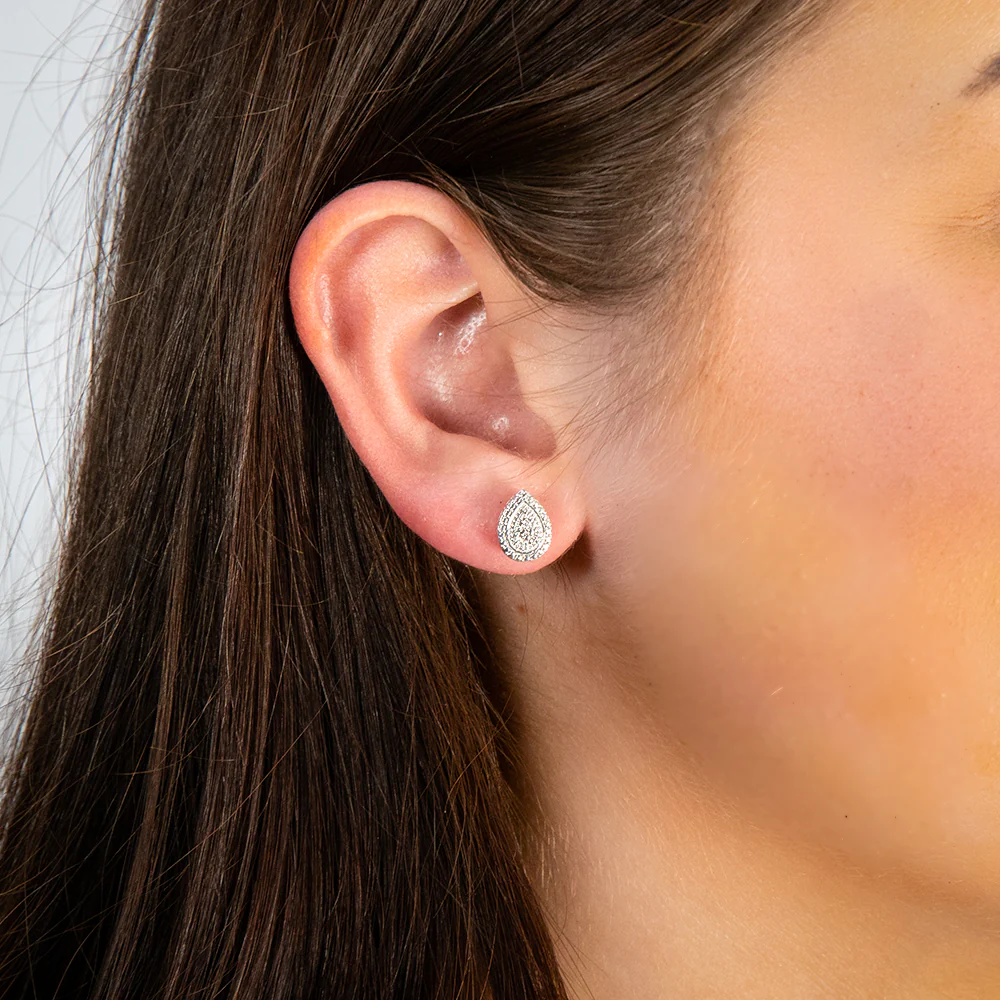 Sterling Silver With 2 Diamond Pear Shape Earing Stud - Image 2