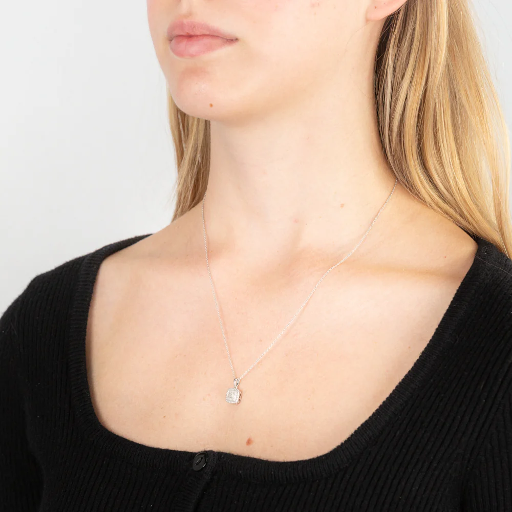 Sterling Silver With Diamond Cushion Shape Pendant - Image 2